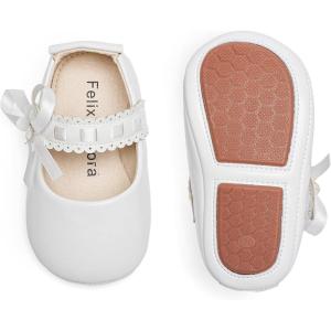 imageFelix ampamp Flora Soft Sole Baby Shoes  Infant Baby Girls Ballet Flats Moccasinss Rubber Sole Walking Crib ShoesBn33white