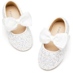 imageFelix ampamp Flora Toddler Flower Girl Dress Shoes  Girl Ballet Flats Party School Shoes WeddingB829 Glitter White