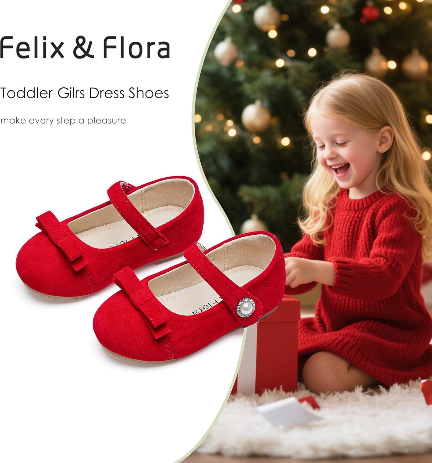 imageFelix ampamp Flora Toddler Little Girls Dress Shoes  Flower Girls Mary Jane Flats Ballet Shoes Party WeddingBf21red