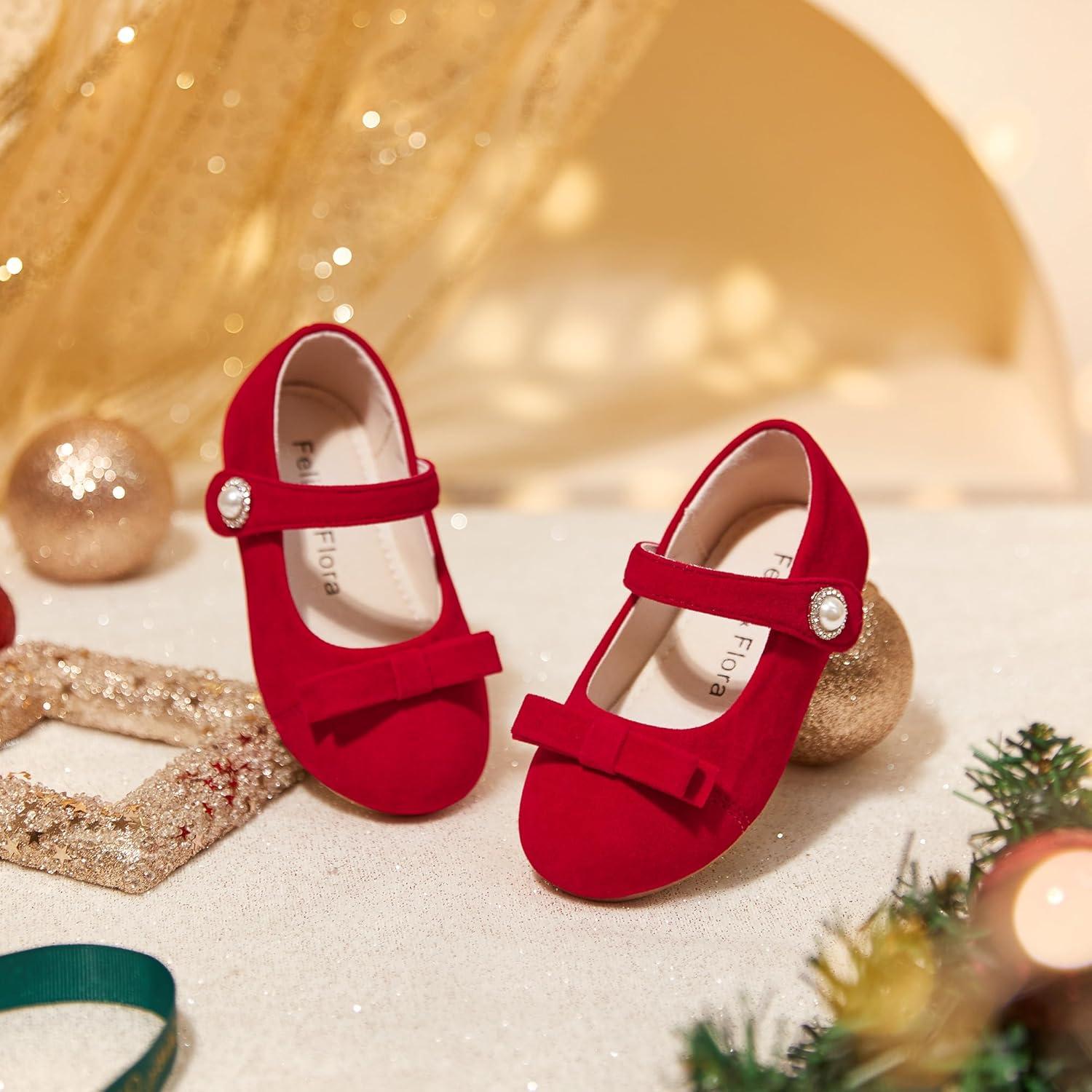 imageFelix ampamp Flora Toddler Little Girls Dress Shoes  Flower Girls Mary Jane Flats Ballet Shoes Party WeddingBf21red