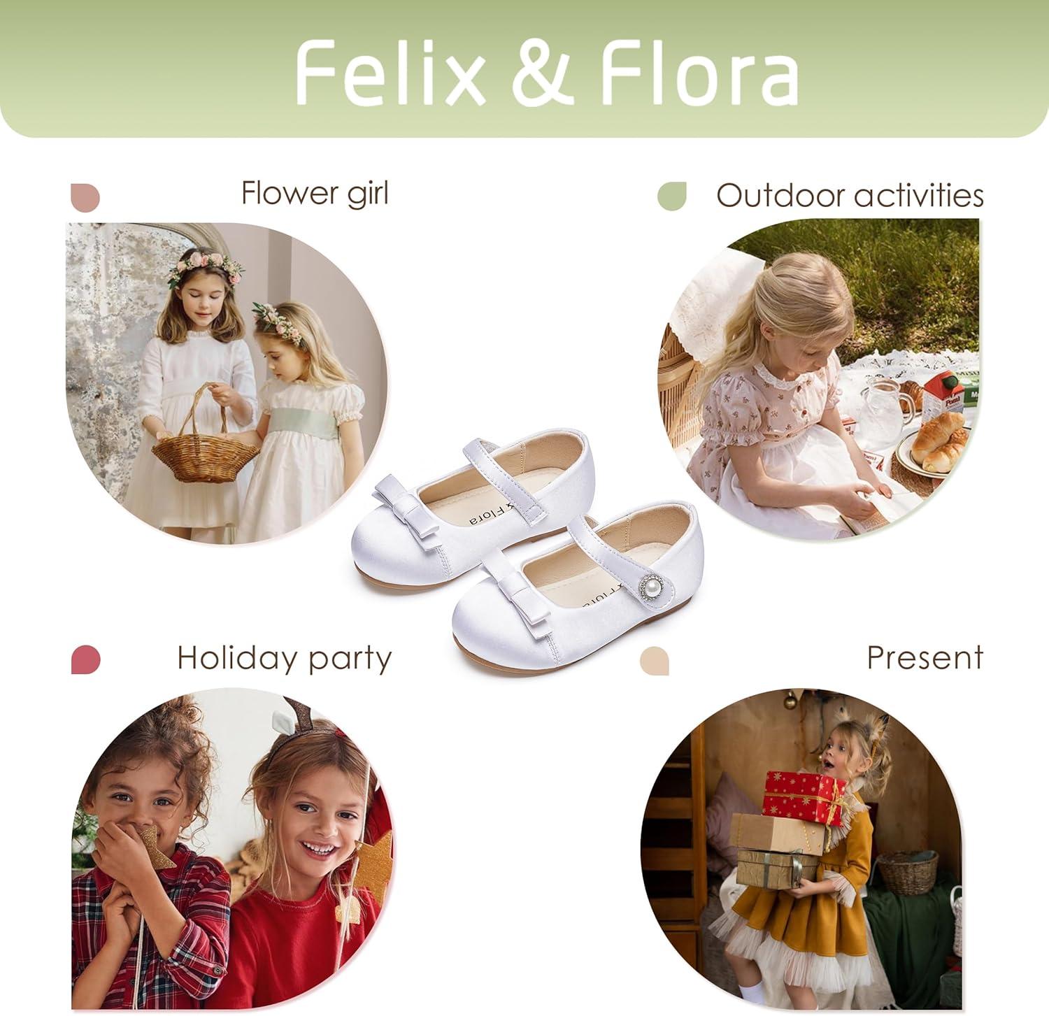 imageFelix ampamp Flora Toddler Little Girls Dress Shoes  Flower Girls Mary Jane Flats Ballet Shoes Party WeddingBf21s White