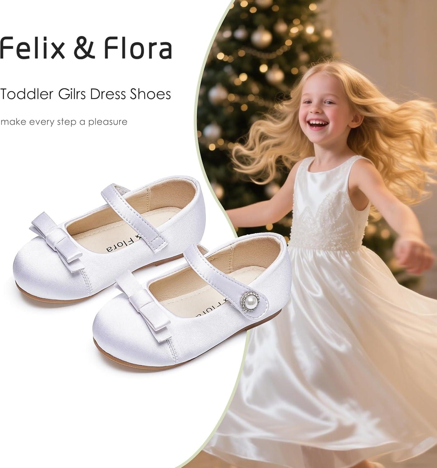 imageFelix ampamp Flora Toddler Little Girls Dress Shoes  Flower Girls Mary Jane Flats Ballet Shoes Party WeddingBf21s White