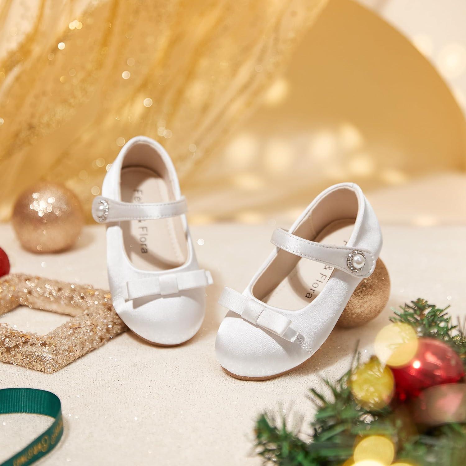 imageFelix ampamp Flora Toddler Little Girls Dress Shoes  Flower Girls Mary Jane Flats Ballet Shoes Party WeddingBf21s White