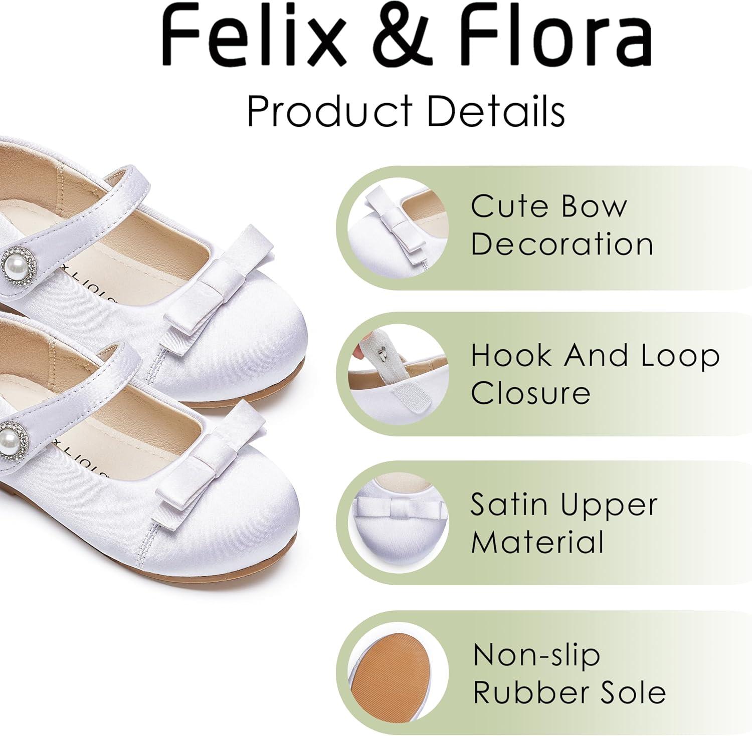 imageFelix ampamp Flora Toddler Little Girls Dress Shoes  Flower Girls Mary Jane Flats Ballet Shoes Party WeddingBf21s White