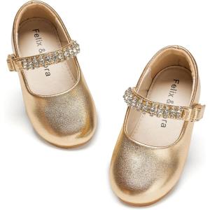 imageFelix ampamp Flora Toddler Flower Girl Dress Shoes  Baby Girl Ballet Mary Jane Flats for Party School WeddingB899fl Gold