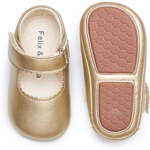 imageFelix ampamp Flora Baby Dress Shoes  Infant Baby Girls Mary Jane Flats Moccasinss Soft Sole Walking Crib ShoesBn43gold