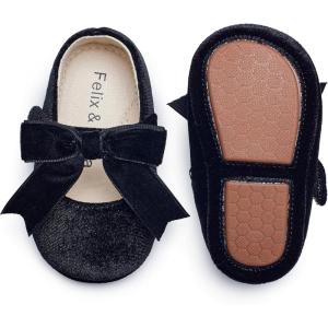 imageFelix ampamp Flora Soft Sole Baby Shoes  Infant Baby Girls Ballet Flats Moccasinss Rubber Sole Walking Crib ShoesBn38black