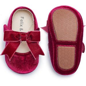 imageFelix ampamp Flora Soft Sole Baby Shoes  Infant Baby Girls Ballet Flats Moccasinss Rubber Sole Walking Crib ShoesBn38burgundy