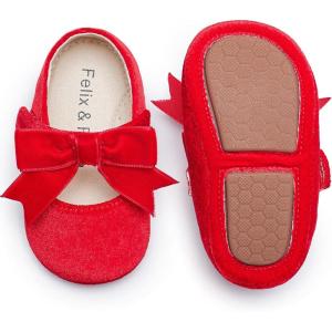 imageFelix ampamp Flora Soft Sole Baby Shoes  Infant Baby Girls Ballet Flats Moccasinss Rubber Sole Walking Crib ShoesBn38red
