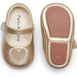 imageFelix ampamp Flora Soft Sole Baby Shoes  Infant Baby Girls Ballet Flats Moccasinss Rubber Sole Walking Crib ShoesBn42gold