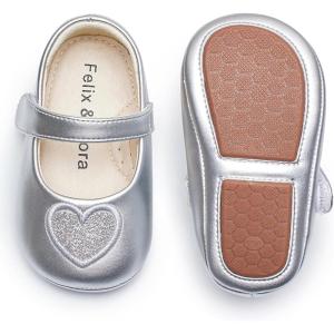 imageFelix ampamp Flora Soft Sole Baby Shoes  Infant Baby Girls Ballet Flats Moccasinss Rubber Sole Walking Crib ShoesBn42silver