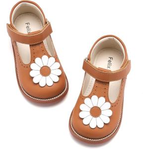 imageFelix ampamp Flora Toddler Little Girl Mary Jane Dress Shoes  Ballet Flats for Easter Flower Girl Party School ShoesB435brown