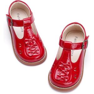 imageFelix ampamp Flora Toddler Little Girl Mary Jane Dress Shoes  Ballet Flats for Easter Flower Girl Party School ShoesB438pl Red