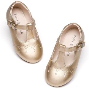 image:imageFelix amp Flora Toddler Little Girl Flat Oxfords Dress Shoes  Mary Jane Princess for Girl Party School ShoesB415gold