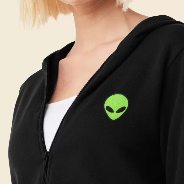 DALIX Alien Embroidered Fleece Cropped Zip Hoodie Cold Fall Winter Womens