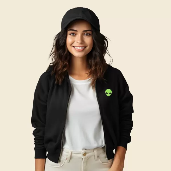 DALIX Alien Embroidered Fleece Cropped Zip Hoodie Cold Fall Winter Womens