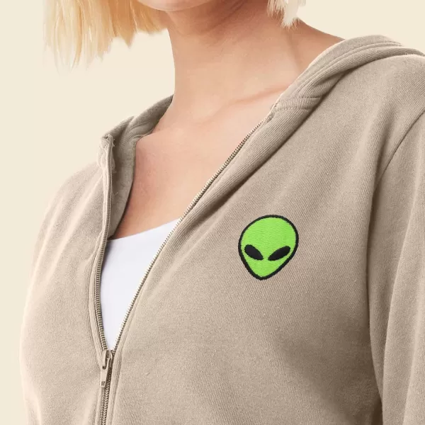 DALIX Alien Embroidered Fleece Cropped Zip Hoodie Cold Fall Winter Womens