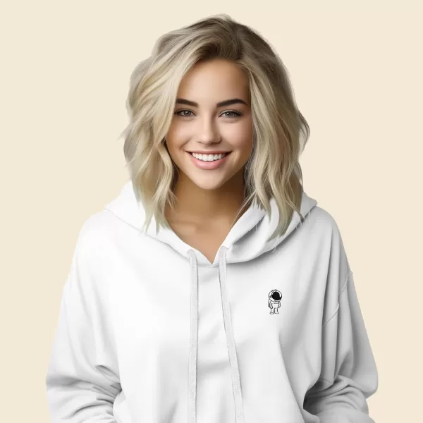 DALIX Astronaut Embroidered Fleece Cropped Hoodie Cold Fall Winter Women