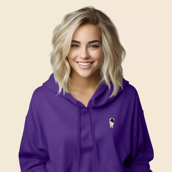 DALIX Astronaut Embroidered Fleece Cropped Hoodie Cold Fall Winter Women
