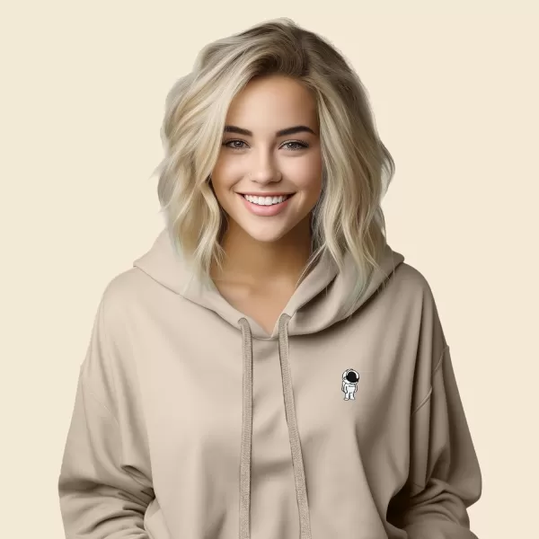 DALIX Astronaut Embroidered Fleece Cropped Hoodie Cold Fall Winter Women