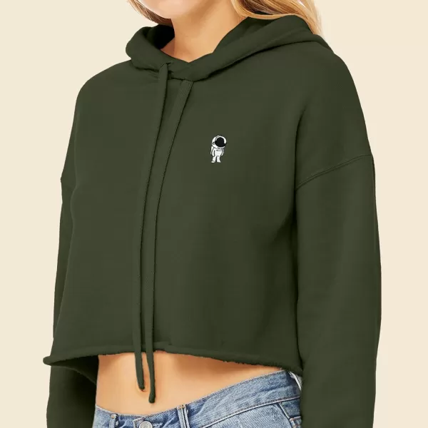 DALIX Astronaut Embroidered Fleece Cropped Hoodie Cold Fall Winter Women