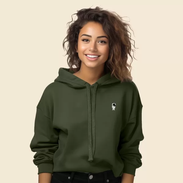 DALIX Astronaut Embroidered Fleece Cropped Hoodie Cold Fall Winter Women