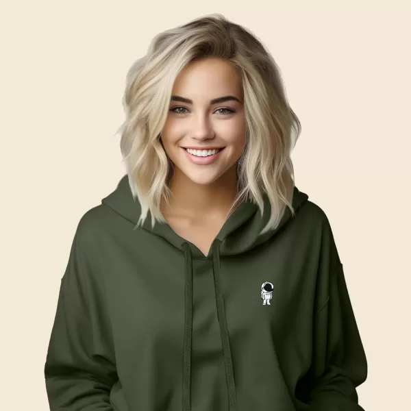DALIX Astronaut Embroidered Fleece Cropped Hoodie Cold Fall Winter Women
