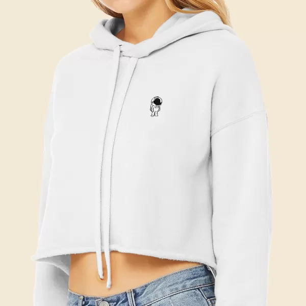 DALIX Astronaut Embroidered Fleece Cropped Hoodie Cold Fall Winter Women