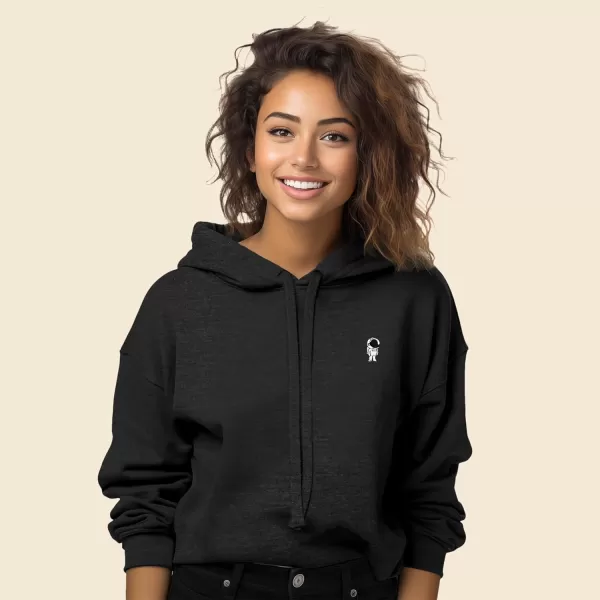 DALIX Astronaut Embroidered Fleece Cropped Hoodie Cold Fall Winter Women