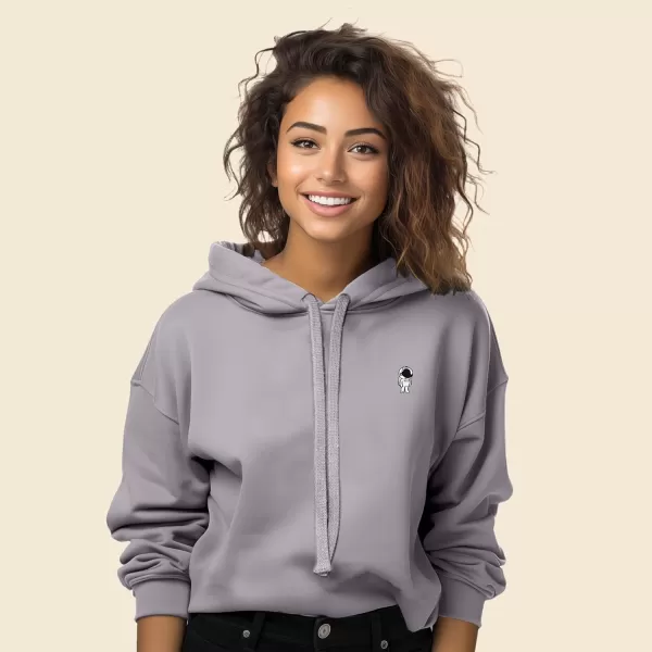 DALIX Astronaut Embroidered Fleece Cropped Hoodie Cold Fall Winter Women