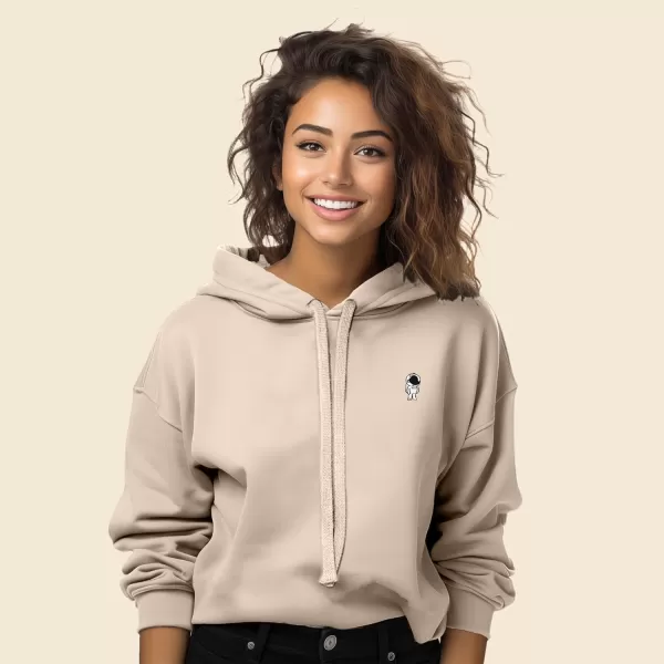 DALIX Astronaut Embroidered Fleece Cropped Hoodie Cold Fall Winter Women