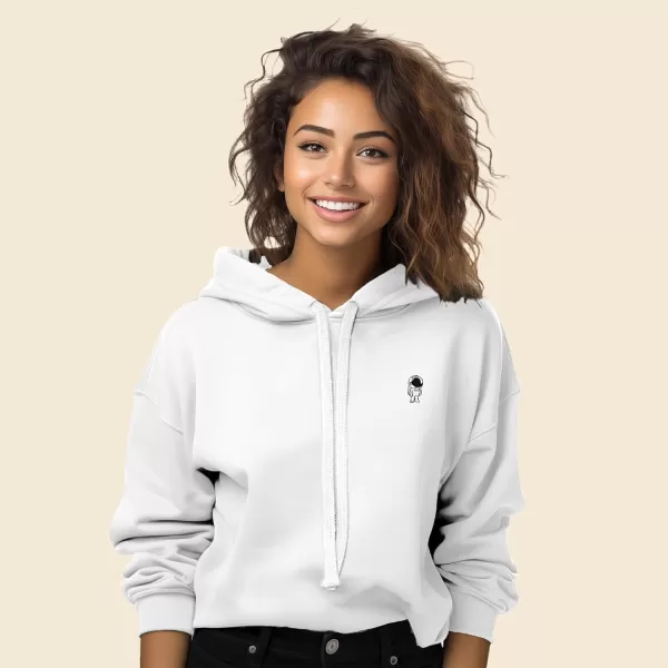 DALIX Astronaut Embroidered Fleece Cropped Hoodie Cold Fall Winter Women