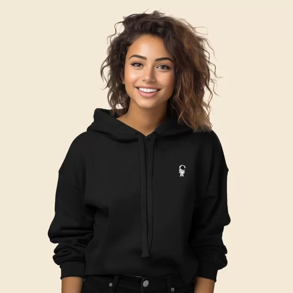 DALIX Astronaut Embroidered Fleece Cropped Hoodie Cold Fall Winter Women