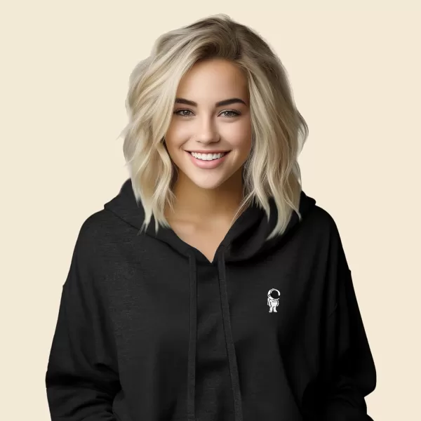 DALIX Astronaut Embroidered Fleece Cropped Hoodie Cold Fall Winter Women