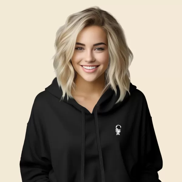 DALIX Astronaut Embroidered Fleece Cropped Hoodie Cold Fall Winter Women