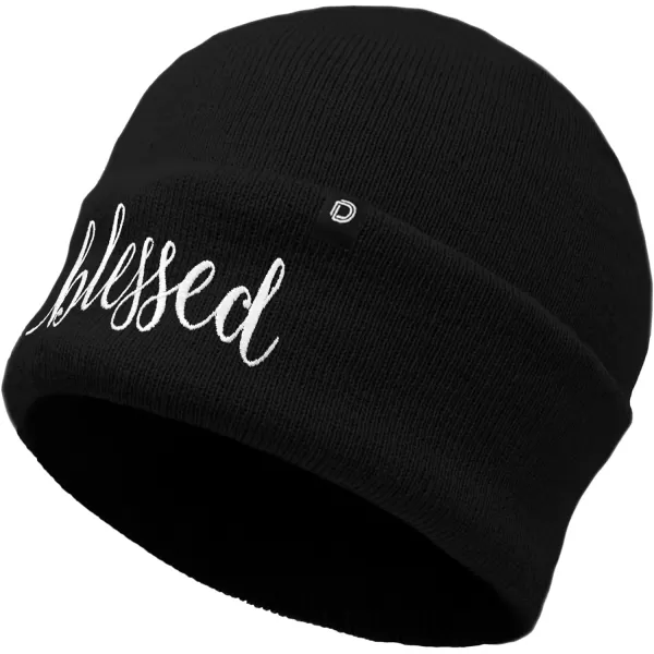 DALIX Embroidered Blessed Beanie Cap Cuffed Knit Hat Women