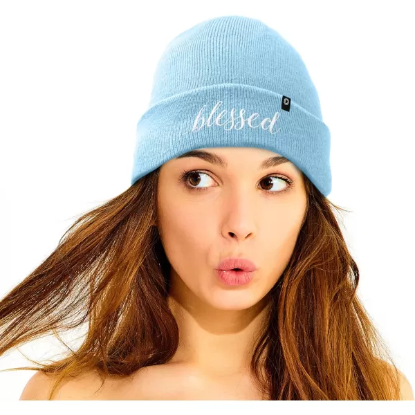 DALIX Embroidered Blessed Beanie Cap Cuffed Knit Hat Women