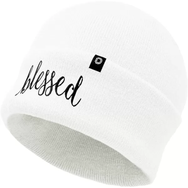 DALIX Embroidered Blessed Beanie Cap Cuffed Knit Hat Women