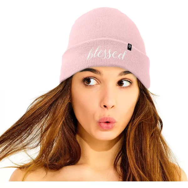 DALIX Embroidered Blessed Beanie Cap Cuffed Knit Hat Women