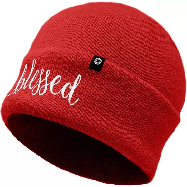DALIX Embroidered Blessed Beanie Cap Cuffed Knit Hat Women