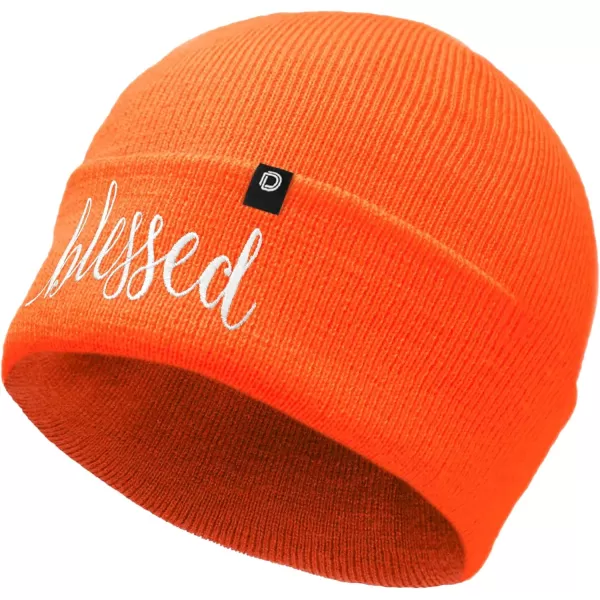 DALIX Embroidered Blessed Beanie Cap Cuffed Knit Hat Women