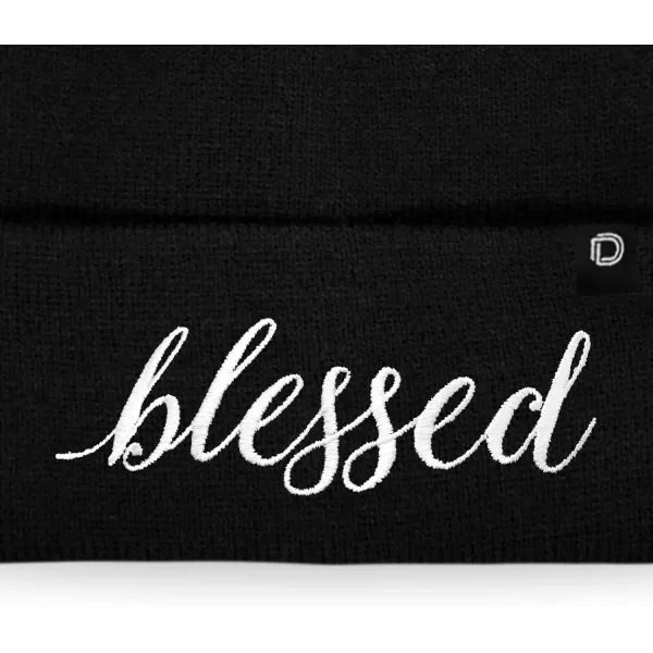 DALIX Embroidered Blessed Beanie Cap Cuffed Knit Hat Women