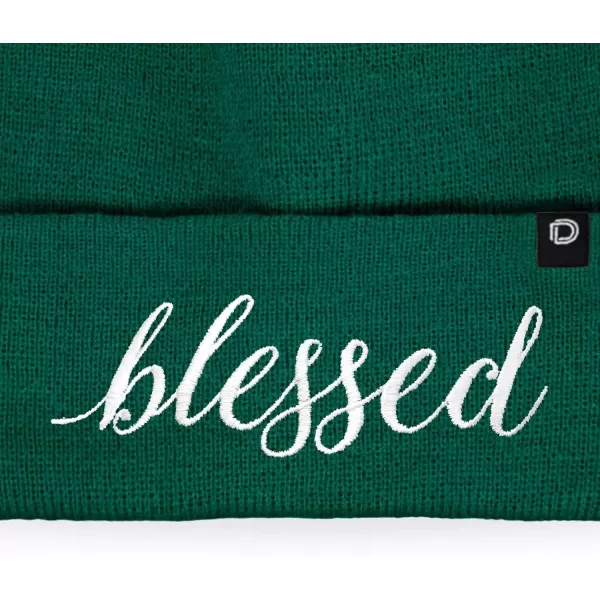 DALIX Embroidered Blessed Beanie Cap Cuffed Knit Hat Women