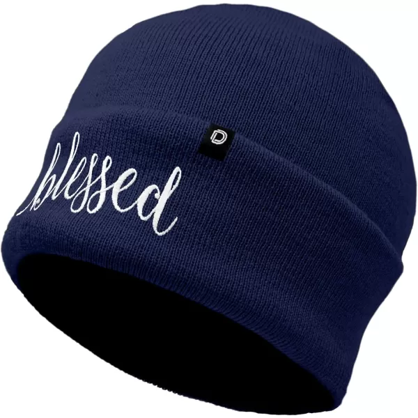 DALIX Embroidered Blessed Beanie Cap Cuffed Knit Hat Women