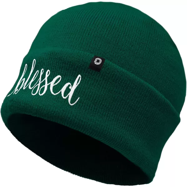 DALIX Embroidered Blessed Beanie Cap Cuffed Knit Hat Women