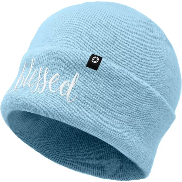 DALIX Embroidered Blessed Beanie Cap Cuffed Knit Hat Women