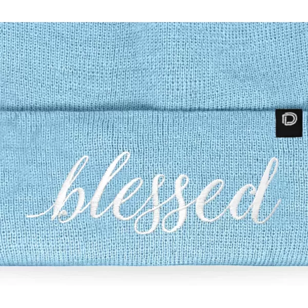 DALIX Embroidered Blessed Beanie Cap Cuffed Knit Hat Women