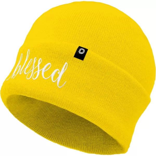 DALIX Embroidered Blessed Beanie Cap Cuffed Knit Hat Women