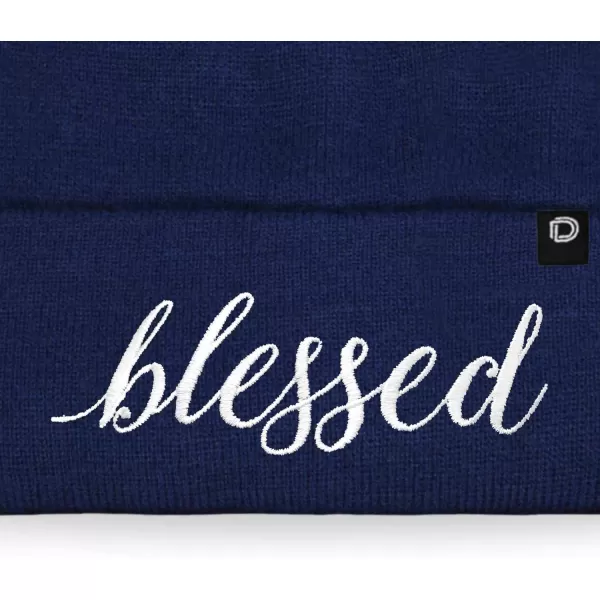 DALIX Embroidered Blessed Beanie Cap Cuffed Knit Hat Women