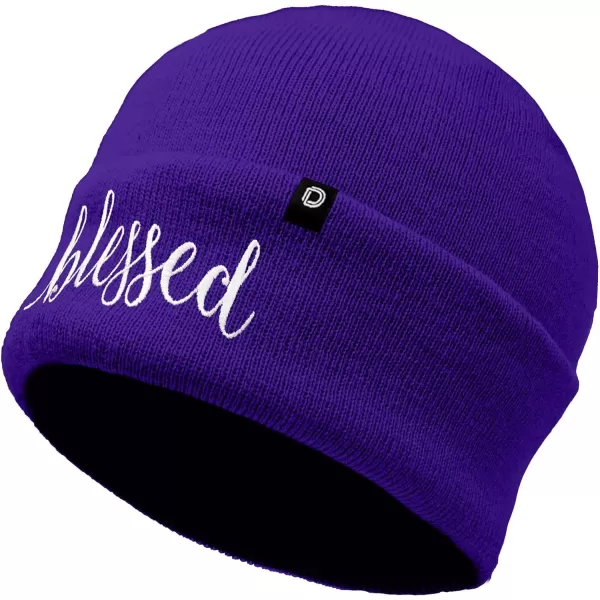 DALIX Embroidered Blessed Beanie Cap Cuffed Knit Hat Women